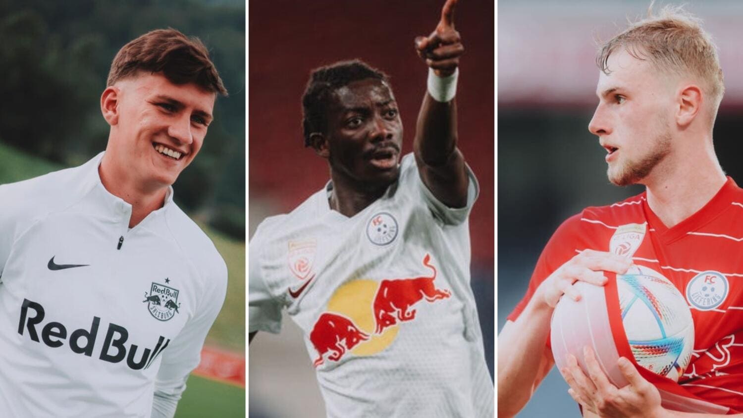 Lukas Wallner und Moussa Yeo trainieren derzeit nicht mit den Profis des FC Red Bull Salzburg. Raphael Hofer reist dafür mit in das Trainingslager. Bild: Jasmin Walter/Heiko Mandl/Getty Images via FC Liefering